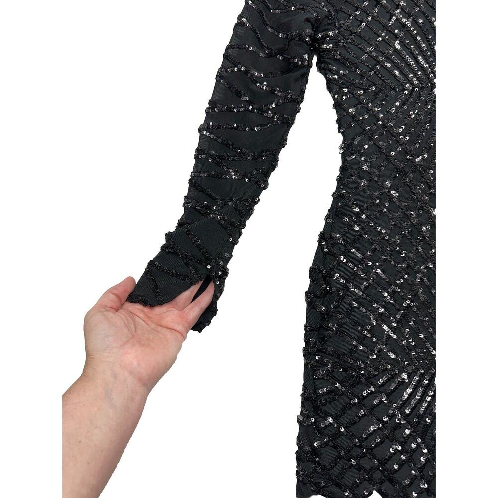 Windsor Black Sequin Mini Dress Formal Semi Formal Size Small Stunning Long Sl - Picture 2 of 10